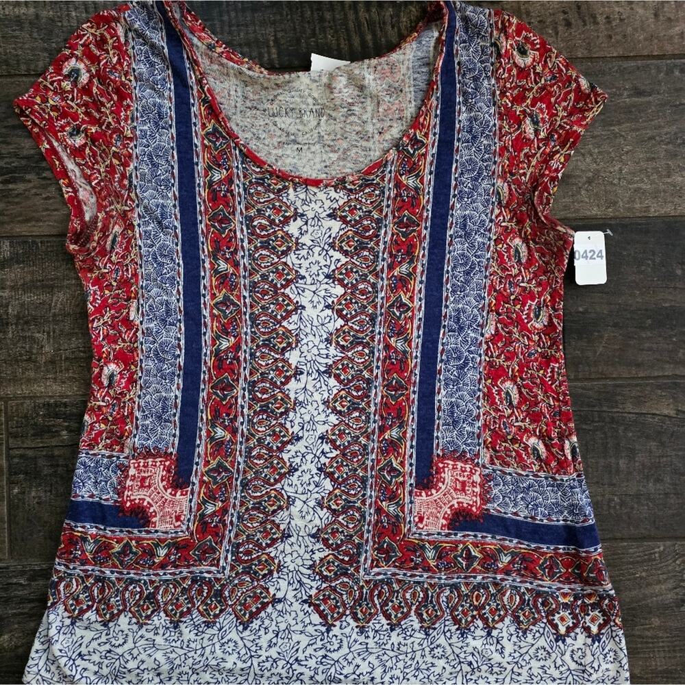 #424 Lucky Brand Multicolor Bohemian Short Sleeve Top